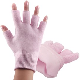 Moisturizing Gel Gloves for Dry Hand - Fingerless Gel Infused Lotion Spa Glove for Eczema Skin Care - Healing Repair Cracked Finger for Men Women (Pink)