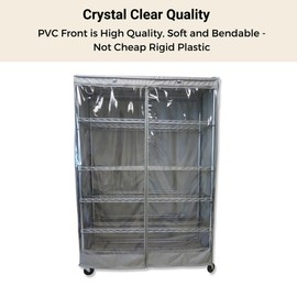 Formosa Covers Premium Clear Front Wire Shelf Cover Grey - Heavy-Duty Storage Solution Wire Rack Cover (48”Wx24”Dx72”H) - Waterproof PVC, Water/Dust Resistant Fabric, Multi Zipper (Cover only)