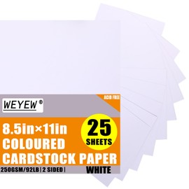 Cartulina blanca de 8,5 x 11 pulgadas, papel grueso, 25 hojas, 90 libras/250 g/m², papel pesado para invitaciones, menús, boda, tarjetas de bricolaje, suministros escolares para niños