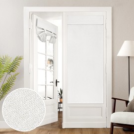 HOMEIDEAS 100% Linen Blackout French Door Curtains, Privacy Door Window Curtains, 26 X 68 Inch Room Darkening Blinds, Thermal Insulated Shades for Bedroom, 1 Panel, White