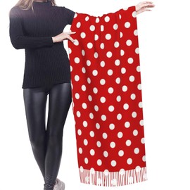 Red and White Polka Dot Pattern Scarfs for Women Tassel Shawl Wrap Warm Long Wraps Blanket