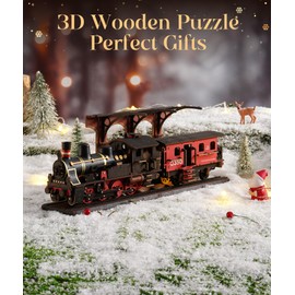ROWOOD Steam Train 3D Puzzle, Wooden Train Model Kits for Adults to Build, Vintage Construction Craft Model Building Set, DIY Christmas and Birthday Gifts for Men Boys