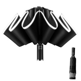 Paraguas Plegable Inverso Automático, Araguas Grande Reforzado, con 10 Varillas, Tiras Reflectantes, Paraguas de Viaje para Lluvia y Sol, Paraguas Portátil de Viaje para Hombres y Mujeres