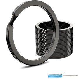 MZOYOURO 30 Key Rings Black, 25 mm Stainless Steel Key Ring for DIY, Car Keys, Craft Ornaments, with 1 Blue Screwdriver