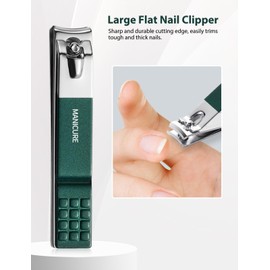 Nail Clipper Set, Large & Small Square Cut Nail Clippers and Beveled Cut Nail Clippers and Files with Tin Case, Dark Green