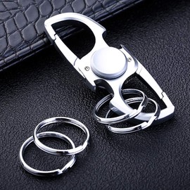 LingLang Key Chain, Carabiner, Hook, Keyring, Metal Fittings, Made of High Quality Zinc Alloy, 360 Degree Rotation, Simple Design, Men's, Women's, Silver, 4 Rings