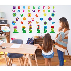 SICOHOME Spring Bulletin Board Decoration 66pcs Never Stop Growing Classroom Decoration Set for Student Colorful Flower Butterfly Cut-Outs with Adhesive Dots for Kids School Office Chalkboard Supplies