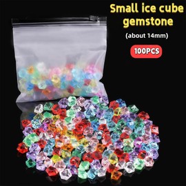 Omeblos 100 Pcs Small Acrylic Ice Rock Gems,Acrylic Diamond Gems Jewels Pirate Gems Set,Gemstones for Kids,for Party Supplies Costume Stage Props Vase Fillers Wedding Decorations,Crafts & Events 14mm