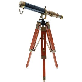 Table Décor 9 inch Telescope Vintage Marine Gift Functional Instrument Collectables Gift Item (Brass Antique + Wood)