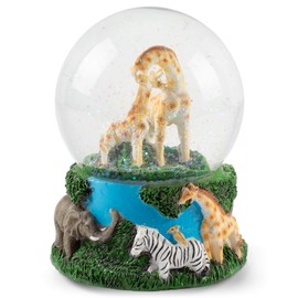 Elanze Designs Giraffes Zebras and Elephants 100MM Sturdy Wind Up Music Glitter Water Snow Globe Tabletop Dresser Nightstand Figurine Decoration Plays Tune Born Free
