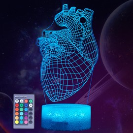 POSSHE Heart Anatomy Illusion Lamp, Cardiology Gifts, 3D Night Light, 16 Colors Changing, Remote Control, Dimmable, Kids Room Decoration, Xmas Heart Model Gifts