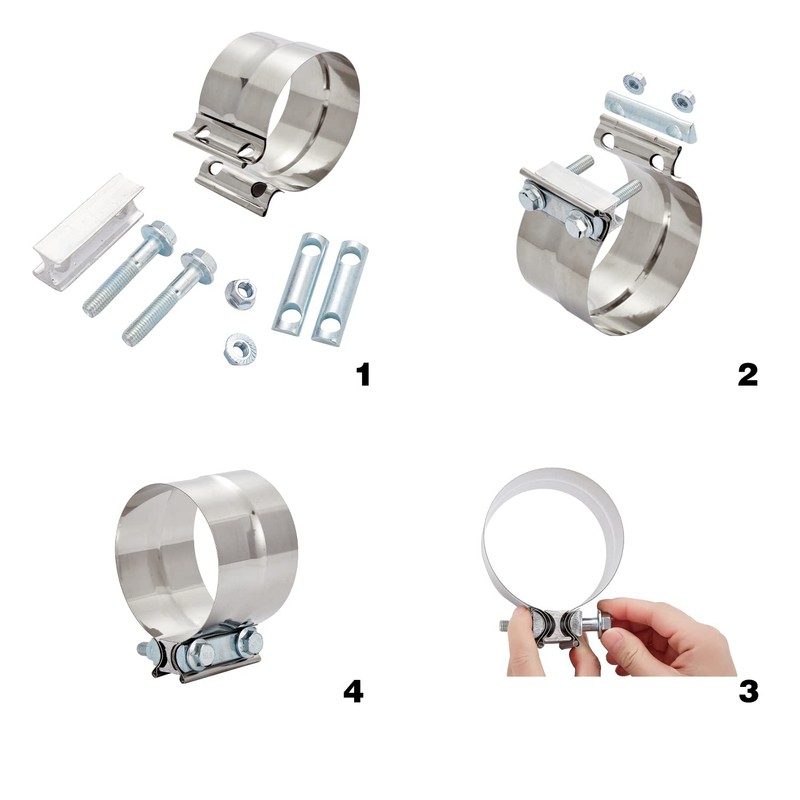 2PCS Lap Joint Band Clamps,Exhaust Muffler Clamp, Exhaust Pipe Clamps