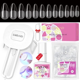 Saviland Nail Tip Kit 240pcs Ultra Thin Nail Tips + 6-IN-1 Nail Glue + Type-c Cable Handheld Nail Light Nail Glue Gel Kit Nail Art 04