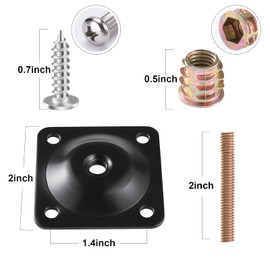 Leg Mounting Plates, 4 Sets Furniture Leg Attachment Plates, 5/16"(M8) Industrial Grade Flat Mounting T-Plates with Hanger Bolts, Screws, Strengthen Weak Furniture Repair Damaged Sofa Couch Seat