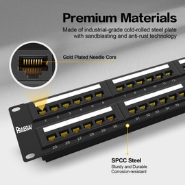 Patch Panel 48 Port Rackmount Cat6 2U Network Patch Panel Punch Down19 inch RJ45 Patch Panel for 10 Gigabit Network, 110 or Krone Impact Tools Compatible Without Cable Management(Cat6)