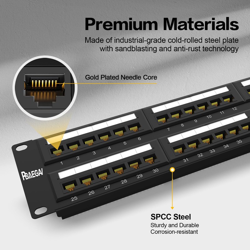 Patch Panel 48 Port Rackmount Cat6 2U Network Patch Panel