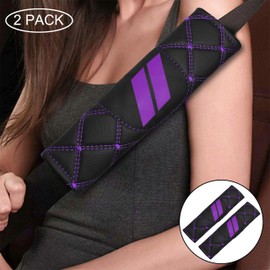 YOSRTER 2PCS Leather Seat Belt Pad for Dodge Charger Durango Challenger Journey Shoulder Strap Protection Universal Fit to All Dodge Car Seat Belt Covering for Dodge Accessories（Purple Trim）