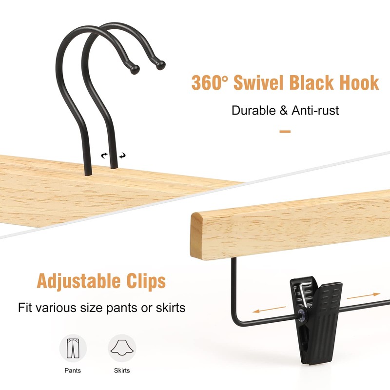 TOPIA HANGER Pants Hangers 10 Pack, Wooden Clothes Hangers with