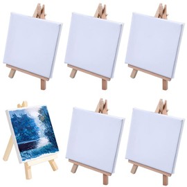 QNMD Easel Set, 5 Pieces Canvas with Wooden Small Table Easel for Art, Painting, Crafts (Frame + Easel), White