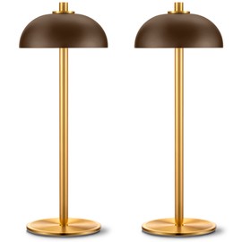 JONEMO 2 Pack LED Cordless Table Lamp Rechargeable,5000mAh Battery Operated Table Lamp, 3 Color Stepless Dimming Metal Table Light with Memory Function for Outdoor, Dinner, Patio, Home.(Brown)