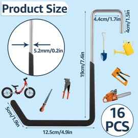 LANIAKEA16PCS Rafter Hanger,Heavy Duty Rafter Hook Vinyl Coated S Hooks Rafter Hook for Ladder Bike Hangers Sports Equipment Garage Storage Organizer（Black）