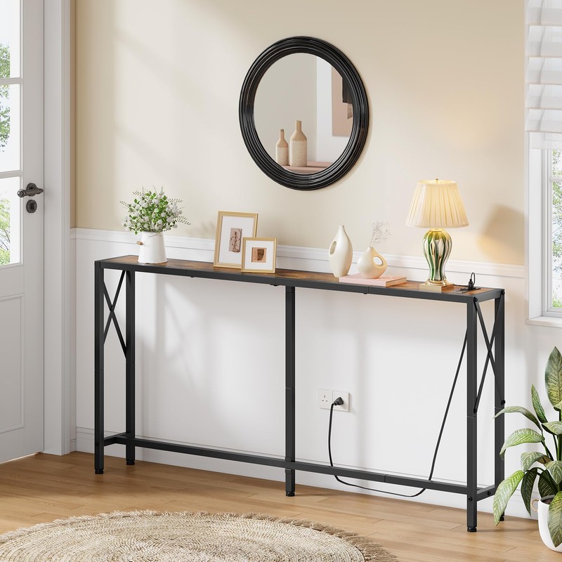 Gewudraw Console Table with Oulets and USB Ports, 55.1" Sofa