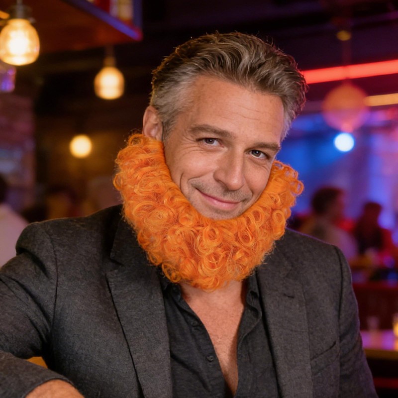 Orange Wizard Cosplay Beard for Men Short Ginger Fake Mustache