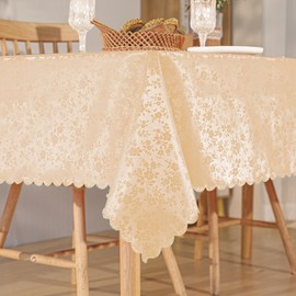 Rectangle Waterproof Jacquard Table Cloth, Wipeable Heavy Duty Vinyl Tablecloth, Oil Spill Proof Table Cover for Kitchen Dining (52" x 70", Gold)