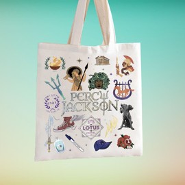 FOTAP Camp Half Blood Cabins Canvas Shopping Bag Gift Book Lover Gift Book Gift Book Gift, White