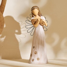 NAN ZAI NAN FANG Dog Angel Statue Friendship Gifts for Dog Lovers Women 6.7" Loss of Pet Sympathy Memorial Remembrance Gift Resin Sculpted Hand-Painted Figure