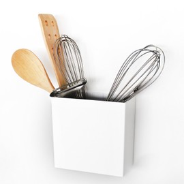 KalaMitica - Magnetic container "Uranos", spoon holder and shelf for magnetic board - modern design, white lacquered with matte surface - 13.5 x 13 x 7 cm