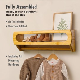 Homewisp Nursery Floating Shelves for Wall Set of 3 – Premium Solid Bamboo, No Assembly Required, Rounded Edges, Book and Toy Storage Organizer, Bookshelves for Kids Room, Nursery Wall Decor