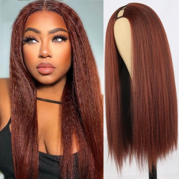 Oseti V Part Wig Kinky Straight Wig Reddish Brown Kinky