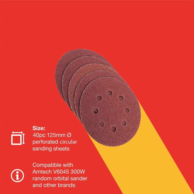 Amtech V4096 40 Piece Mixed grit Circular Sanding Sheet Set