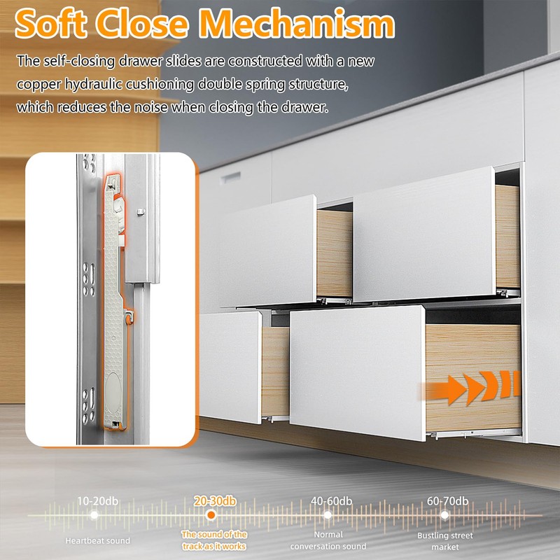 BAIDICE Soft Close Bottom Mount Drawer Slides 9 Inch Rails