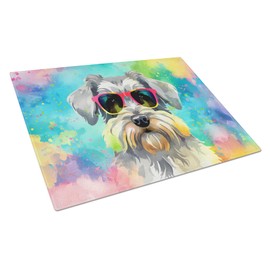 Caroline's Treasures DAC2553LCB Schnauzer Hippie Dawg Glass Cutting Board Large Decorative Tempered Glass Kitchen Cutting and Serving Board Large Size Chopping Board