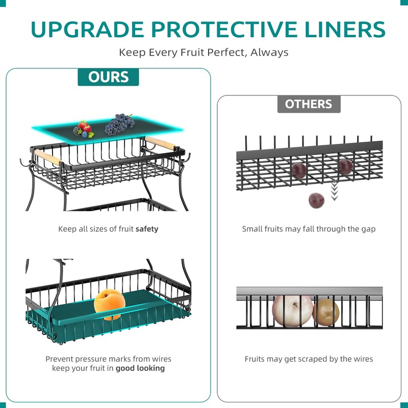 baecel 2 Tier Fruit Basket with 4 Banana Hangers, Premium