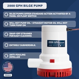 Five Oceans 2000 GPH / 7571 LPH Bilge Pump, 1-1/8" (29mm) Interior Diameter Hose, 41-Inch 14-Gauge Wire - FO3616