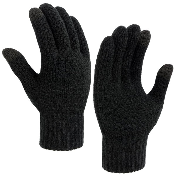 Gloves for Men Women - Winter Gloves Gloves for Men Cold Weather, Mens Gloves Black Gloves Men Heated Touch Screen with Thermal Soft Knit, Mens Winter Gloves for Running, Driving and Hiking