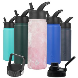 BJPKPK Insulated Water Bottles with Straw Lid, 22oz Cold & Hot Water Bottle, Stainless Steel Metal Water Bottle with 3 Lids, Reusable Thermos, Cups, Mugs for Daily Water Intake-Blossom