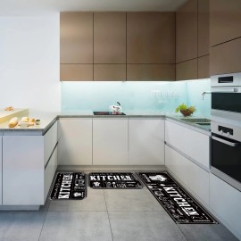 Sinmoe 3 Pcs Kitchen Rug Set Non Skid Thick Black Kitchen Rugs and Mats Stain Resistant