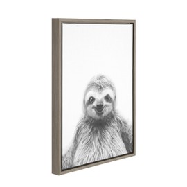 Kate and Laurel Sylvie Sloth Black and White Portrait Framed Canvas Wall Art by Simon Te Tai, 18x24 Gray