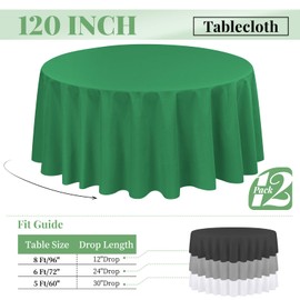 fani 12 Pack Round Tablecloth 120 Inch Polyester Green Tablecloth for Round Table,Washable Fabric Table Cover for Wedding Party Dining Table Buffet Banquet Restaurant and Camping