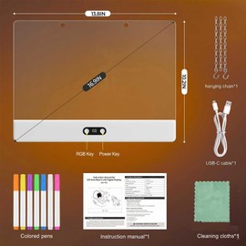 2026 Latest Upgraded 13.8"X10.2" Rechargeable LED Drawing Board with 8 RGB Colors, Glow Doodle Board with Built-in Stand & Hanging Holes, 1500mAh Neon Message Board for Christmas Birthday Halloween