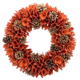Galt International 18” Orange Woodchip Pinecone Fall Wreath for Front Door Wreath Beautiful Indoor and Outdoor Wreath for Harvest Thanksgiving Autumn