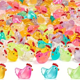 16Pcs Mini Luminous Resin Chicken,Miniature Chicken Figurines,Cute Chicken Ornaments,Glow in The Dark Tiny Resin Animals Hens Chicken Tiny Home Party Decor for Micro Landscape Dollhouse Garden Potted