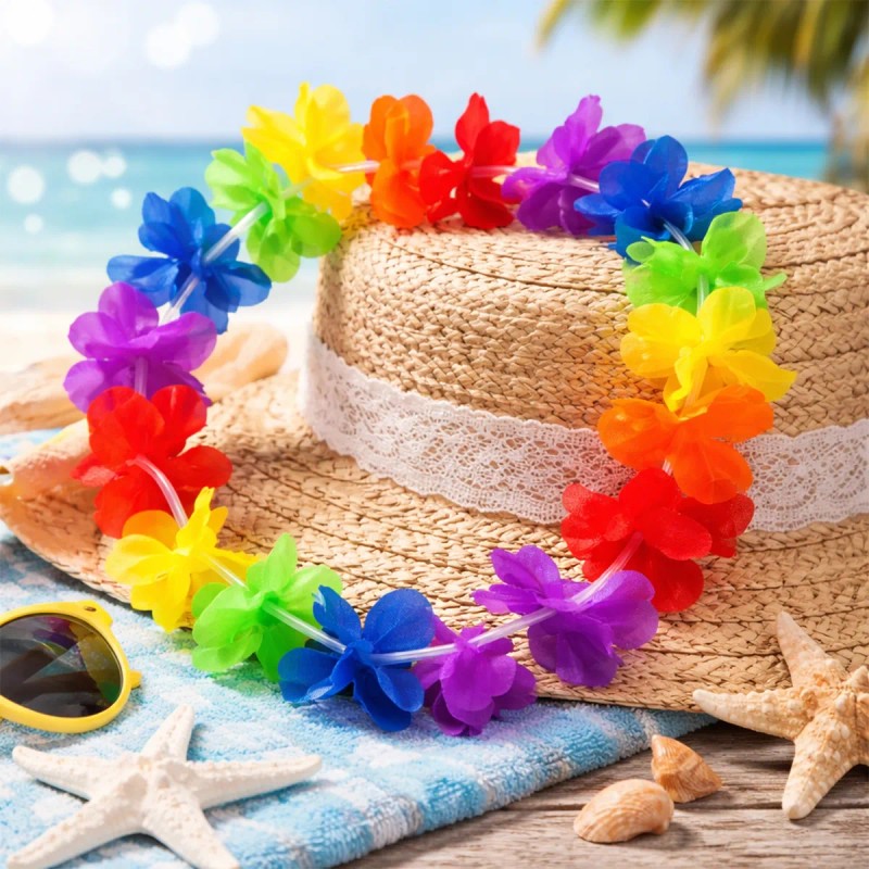 50 Collares Hawaianos Tela Cotillones Para Boda Neon Fiesta