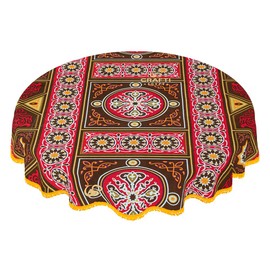 CraftiEgypt Ramadan Tablecloth Decorations – Handmade Tablecloth, Printed Egyptian Khayamiya Design, Colorful Brown, Cotton Blend – 55" (140 cm) Round