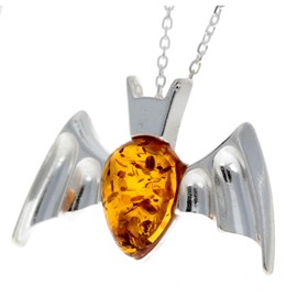Genuine Cognac Baltic Amber & Sterling Silver Bat Pendant without Chain - 692