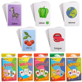 Pack of 180 Flashcards for Children - Colours, Shapes, Body Parts, Fruits, Animal, Animal Cards for Children, Montessori Learning Game English Photo Cards Vocabulary Flashcards for Language Promotion